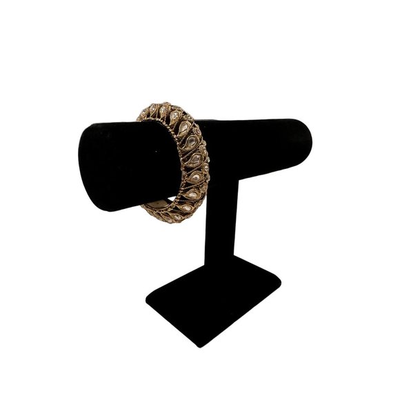 Antique Gold Tone with Rhinestone Bangle Bracelet - Picture 3 of 4